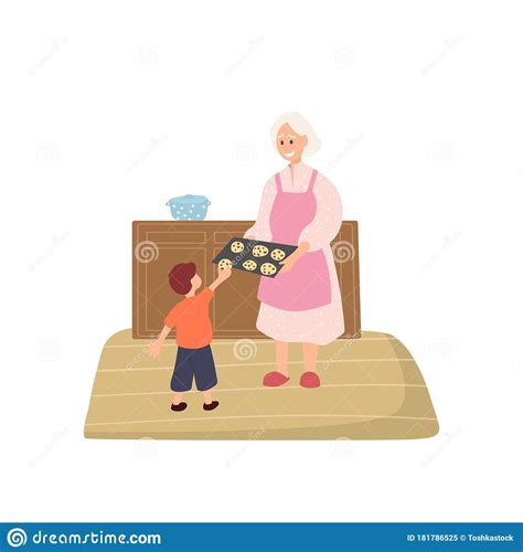 Cartoon Grandma With Two Kids 17539823