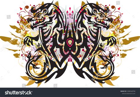 Colorful Dragon Butterfly Floral Splashes Splattered Stock Vector