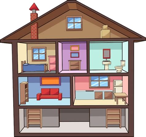 Tree Storey House Or Cottage Cross Section Building Cartoon Vector