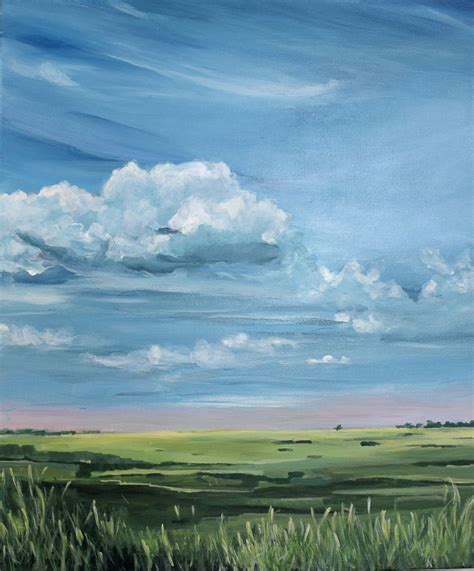 Blue Sky Art Print Clouds Painting Impressionist Cloud Etsy