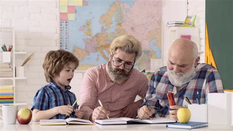 Grandfather Father Son Playing Indoors Educational Games Private