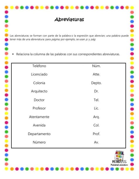 Ficha De Abreviaturas Ejercicios De Español Recursos Didácticos