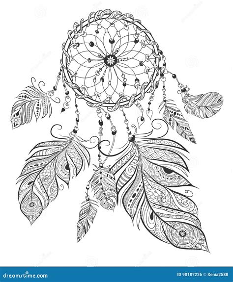 Dream Catcher Adult Coloring Book Page Stock Vector Illustration Of