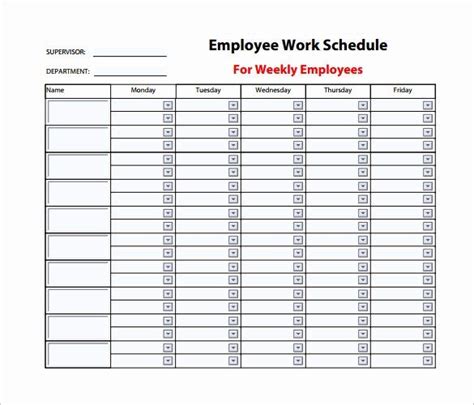 Weekly work schedule template | shatterlion.info : Monthly Employee Schedule Template Elegant 9 Weekly Work ...