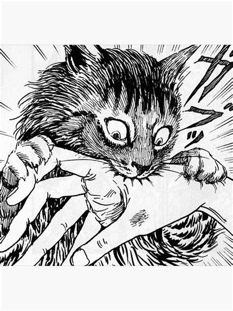 Junji Ito Cat Bite Sticker For Sale By Kyok Art Redbubble