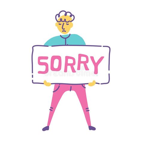 Stylish Character Holding Sorry Sign Vector Illustration Stock Vector