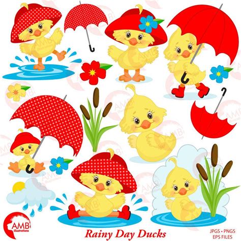 Duck Clipart Umbrella Clipart Spring Clipart April Showers Etsy