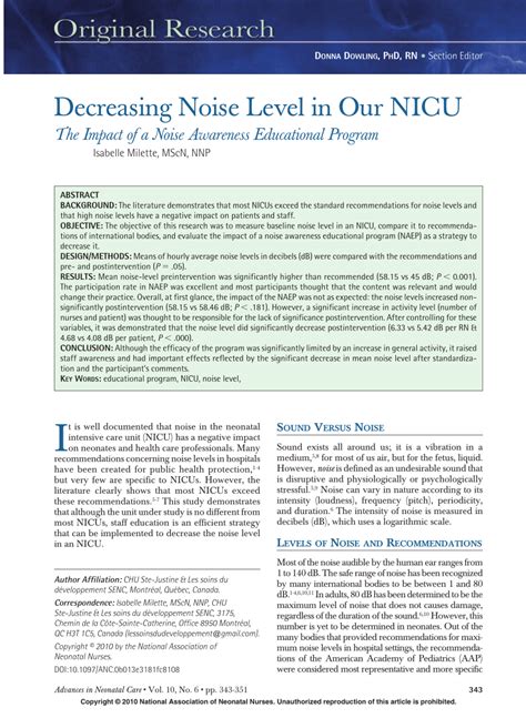 Pdf Decreasing Noise Level In Our Nicu The Impact Of A Noise