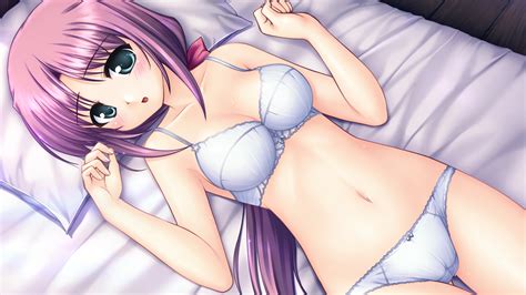 The Big Imageboard Tbib Aiyoku No Eustia Bed Bekkankou Blush Bra Game Cg Panties Purple Hair