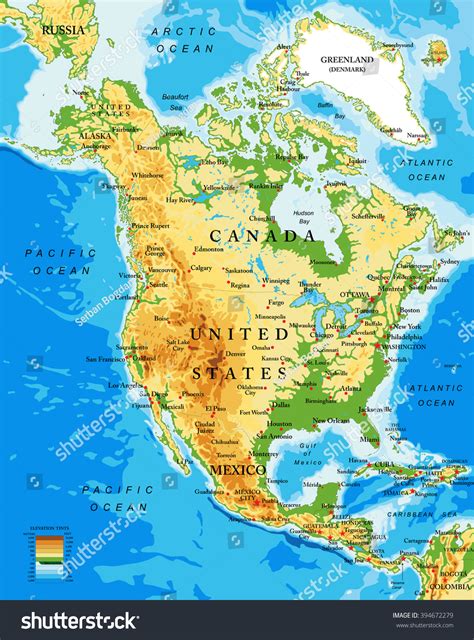 Physical Map North America Stock Vector 394672279