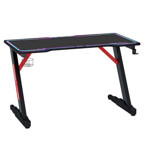 Homcom 12m Gaming Desk Racing Style Computer Table With Rgb Light Cup