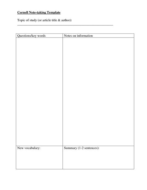 Note Taking Templates Cornell Note Taking Template Cornell Notes