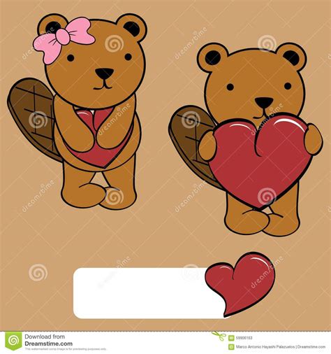 Cute Girl And Boy Beaver Cartoon Love Heart Stock Vector