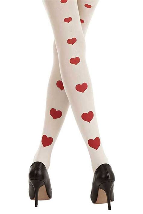 Love Story Back Line Of Hearts Print Tights White And Red 2 Heart Tights Printed Tights Tights