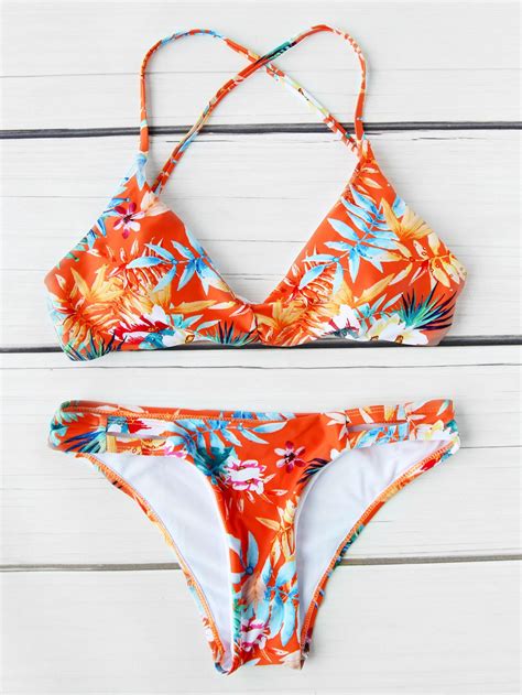 Calico Print Cross Strap Bikini Set Bikinis Swimsuits Bikini Swimsuits