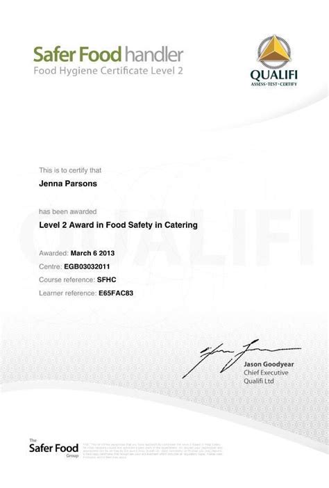 Food Safety Certificate Food Safety Certificate Hygienic Food Food