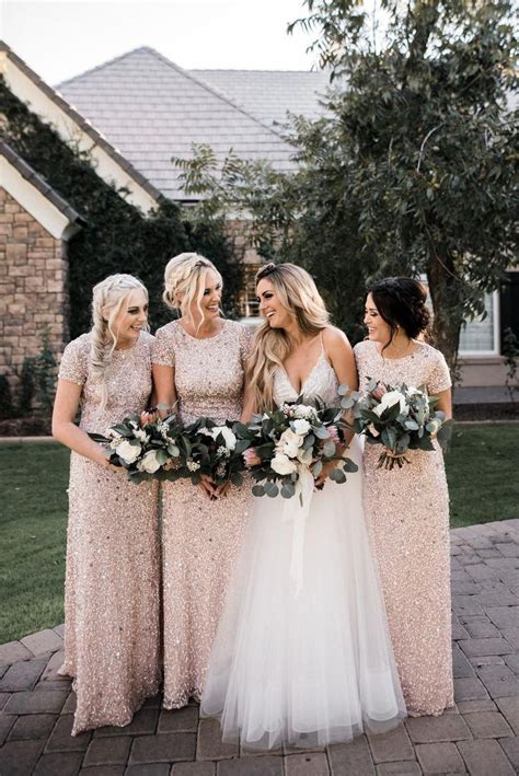 A Champagne And Ivory Wedding Color Palette With Beaded Bridesmaids