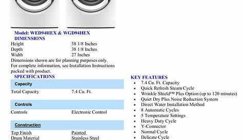 Download free pdf for Whirlpool Duet Steam WED94HEX Dryer manual