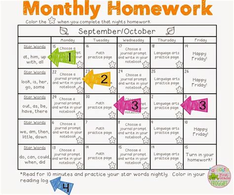 Month To Month Homework Calender For Pre K Example Calendar Printable
