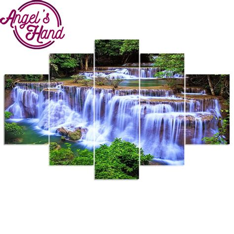 5d Diy Diamond Painting Waterfall Landscape 5pcs Embroidery Full Square