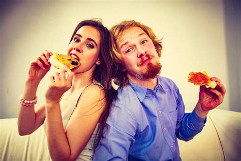 Couple Eating Pizza Stock Image Image Of Fast Relationship 156919255