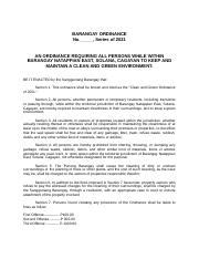 Clean And Green Ordinance Docx Barangay Ordinance No Series Of