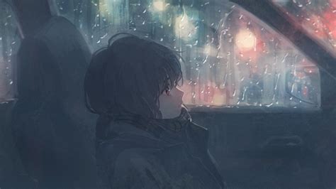 Download 1920x1080 Anime Girl Raining Car Scarf Winter