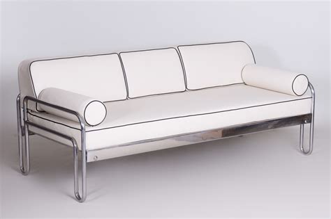 Bauhaus White Tubular Chrome Sofa By Robert Slezák 1930s 139025