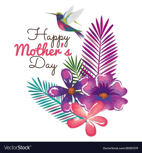 Happy Mothers Day Card With Hummingbird And Floral