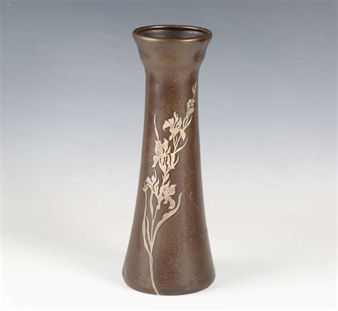 A Heintz Art Metal Shop Patinated Copper And Silver Overlaid Vase