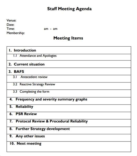 Staff Meeting Agenda 7 Free Samples Examples Format