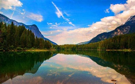 Nature Landscape Lake Reflection Mountain Clouds Forest Italy Water Summer Trees Calm