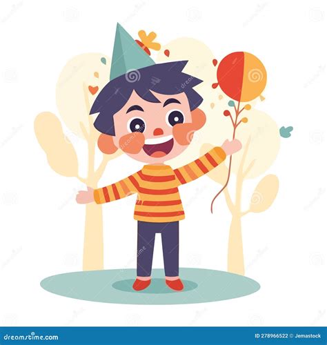 Smiling Boys Playing With Balloons At Birthday Party Stock Vector