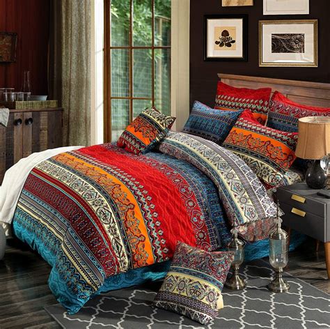 Hnnsi Brushed Cotton Bohemian Duvet Cover And Fitted Sheet Sets Queen