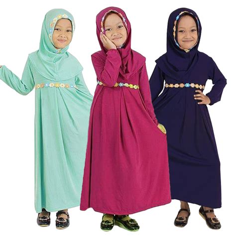 2 Pieces Set Muslim Girls Princess Dress Kids Abaya Hijab Khimar Niqab