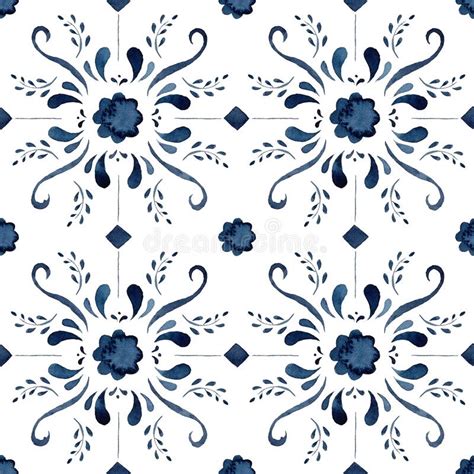 Watercolor Classical Seamless Pattern Consisting Of Blue Mediterranean