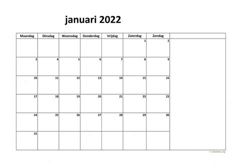 Kalender Januari 2022 Niederlande