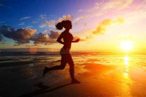 Running Girl At Sunset Silhouette Stock Illustration Illustration Of Body Female 44278307