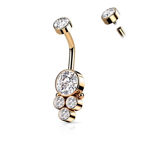 14g Round Cluster Cz Set With Internally Threaded Cz Top Rose Gold Pvd Plate Over 316l Surgical