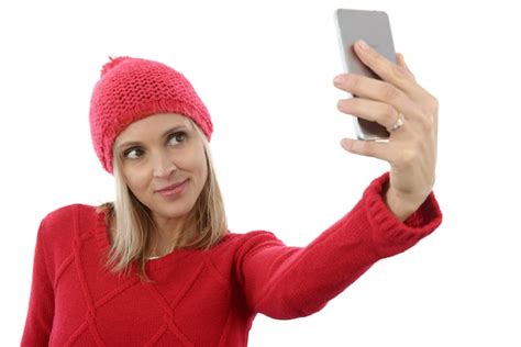 Premium Photo Pretty Blonde Woman Taking Selfie On Cell Phone