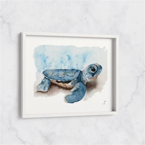 Baby Sea Turtle Watercolour Painting Art Print Baby Turtle Etsy Canada