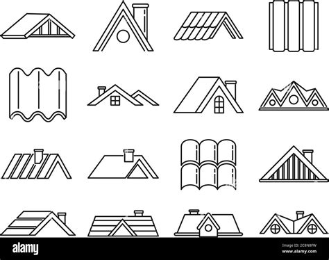 House Roof Icons Set Outline Set Of House Roof Vector Icons For Web