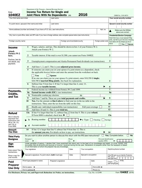 1040 Ez 2016 Fill Out And Sign Online Dochub