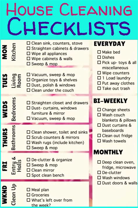 Printable Daily Weekly Monthly Cleaning Schedule Checklists 2023