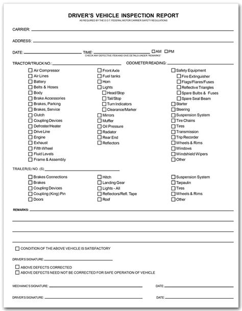 Free Printable Driver Vehicle Inspection Report Form Printable Templates
