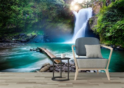 3d Waterfall In The Tropical Jungle Tv Background Wallpaper Living Room