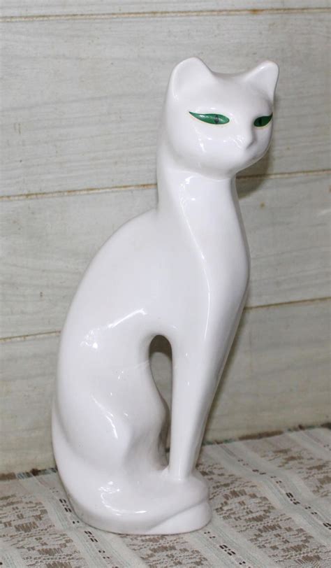 Unique Large White Ceramic Cat Figurine Vintage Made In Etsy