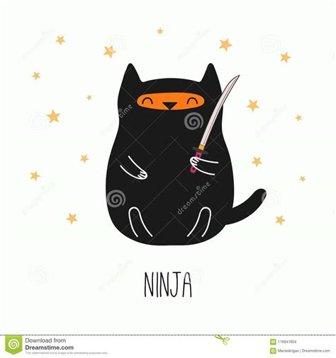 Cute Ninja Cat Stock Vector Illustration Of Funny Cartoon 116941654