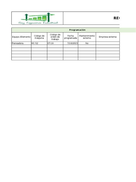 Formato Registro De Mantenimiento Preventivo Pdf