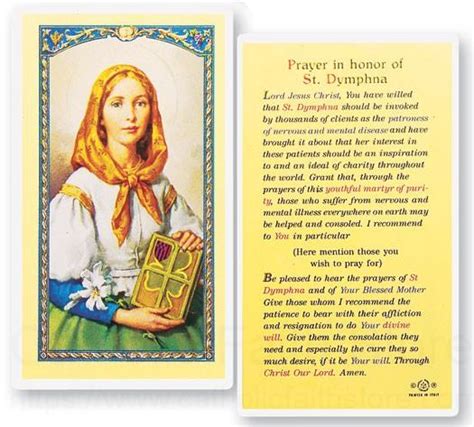 Prayer In Honor Of St Dymphna Laminated Prayer Cards 25 Pack